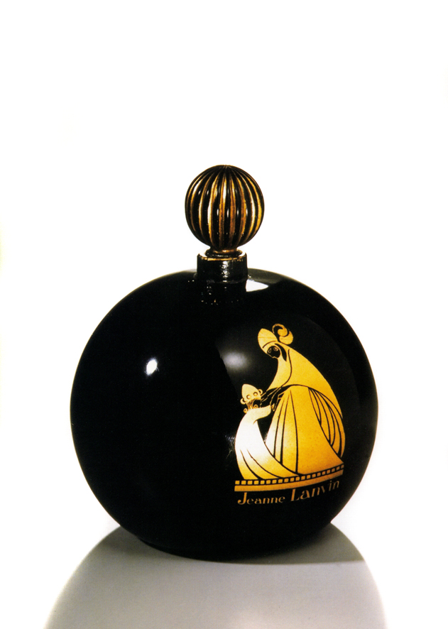 Envase del perfume Arpège con logotipo, ambos de estilo art déco. Lanvin, lanzado en 1927. © Patrimoine Lanvin.